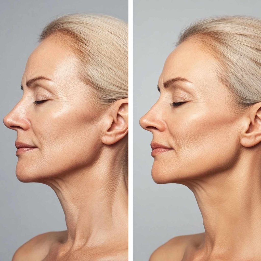 Profhilo neck before and after on a woman